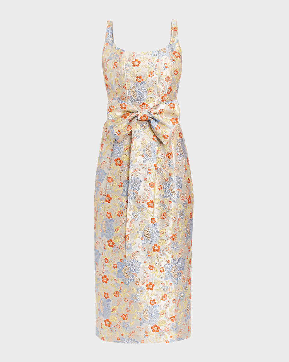 Audrey Bow-Front Metallic Jacquard Midi Dress